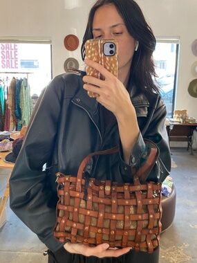 Campomaggi Valeria Woven Leather Bag in Cognac/Bronzo